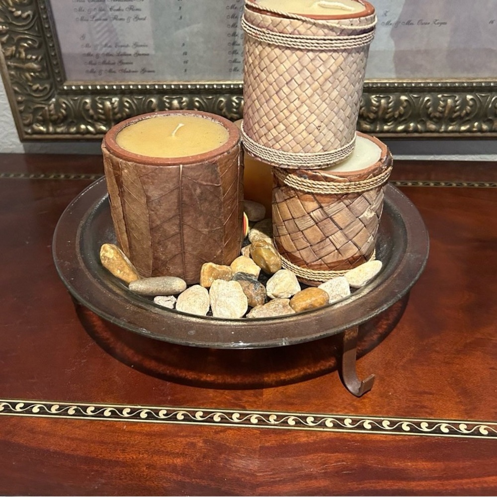 Rustic Brown Candle key west decor Set with Holder